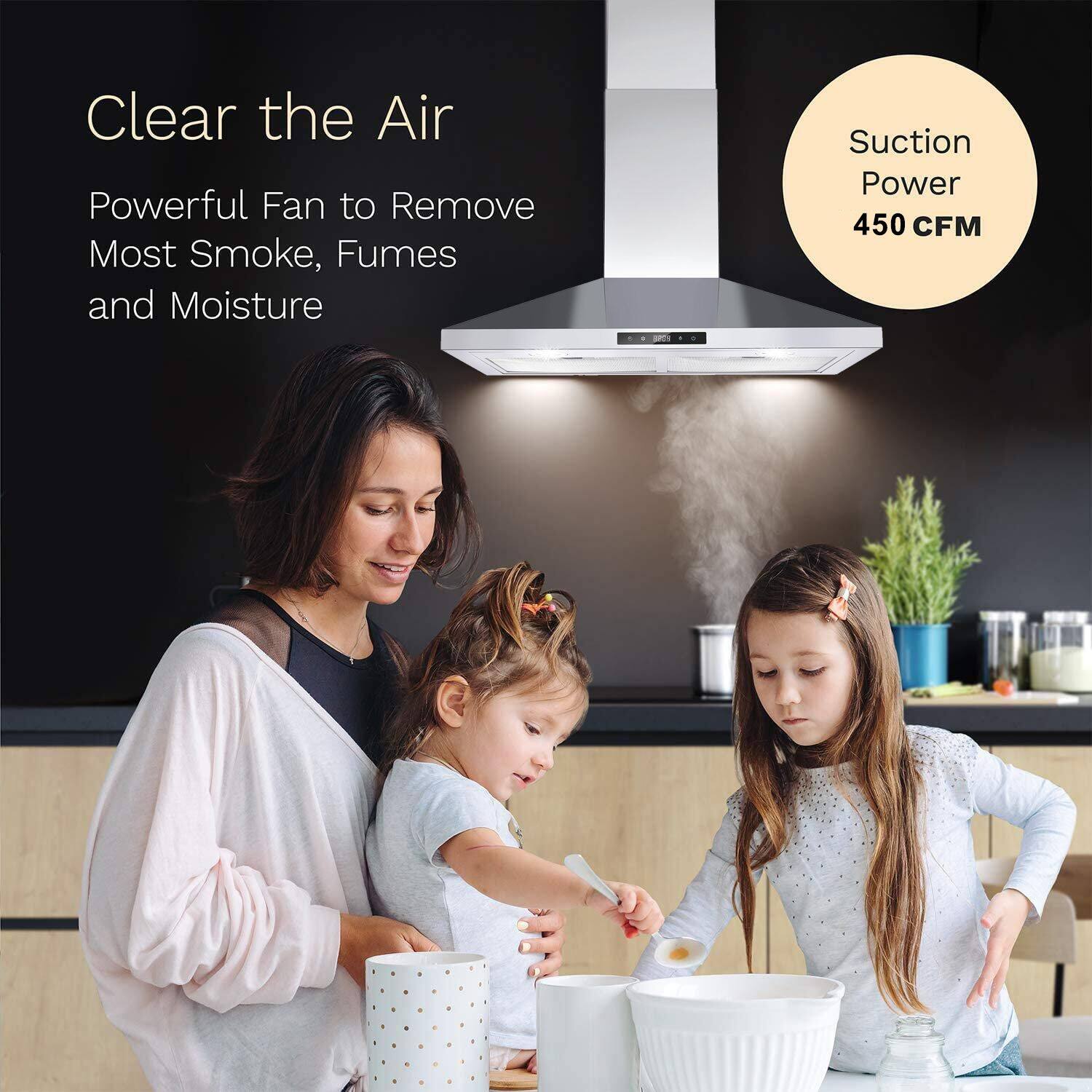 Clear the Air  
Powerful Fan to Remove Most Smoke, Fumes and Moisture  
Suction Power 450 CFM