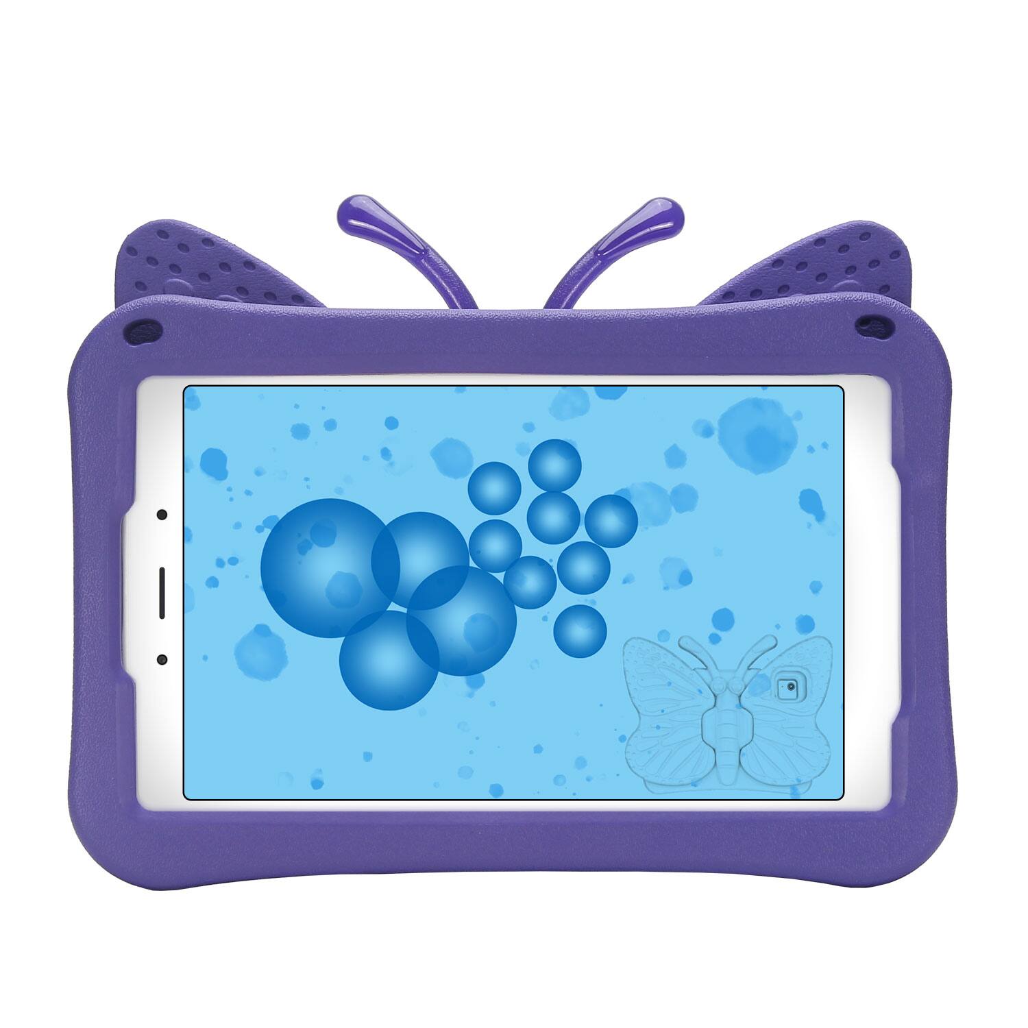 Back. Dteck - Kids Butterfly Case for Samsung Galaxy Tab A9 8.7" 2023 & Tab A7 Lite 8.7" 2021,3D Cartoon EVA Shockproof Stand Cover - Purple.