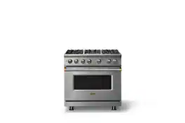 Viking - 36"W. 5.1 Cu. Ft. Freestanding Manual Clean Sealed 6 Burner Gas Convection Range-Stainless Steel/Brushed Brass - Stainless Steel