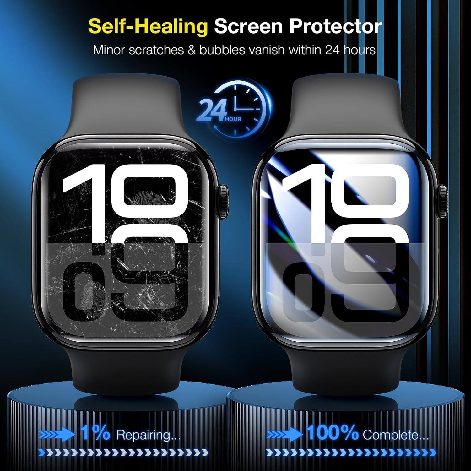 Self-Healing Screen Protector  
Minor scratches & bubbles vanish within 24 hours  

24 HOUR  

1% Repairing...  
100% Complete...