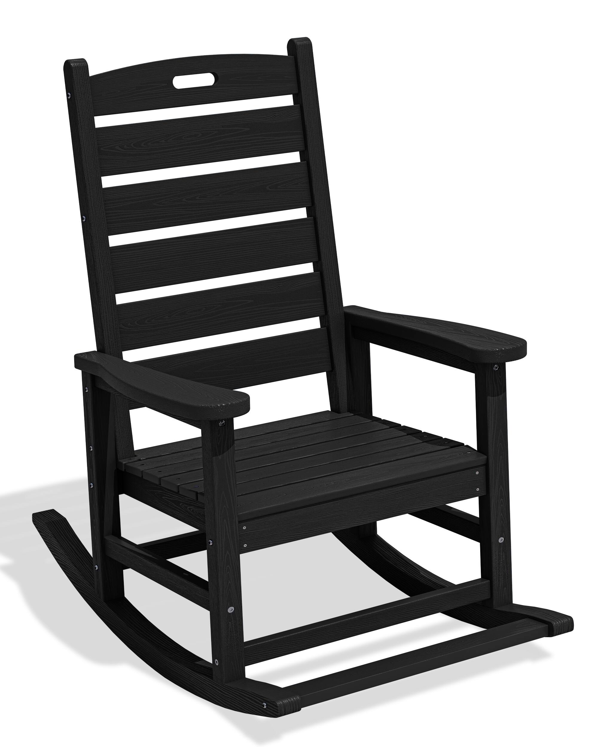 Front. SERWALL - SERWALL HDPE Outdoor Rocking Chair with Footboard, HDPE, All-Weather, Black - Black.