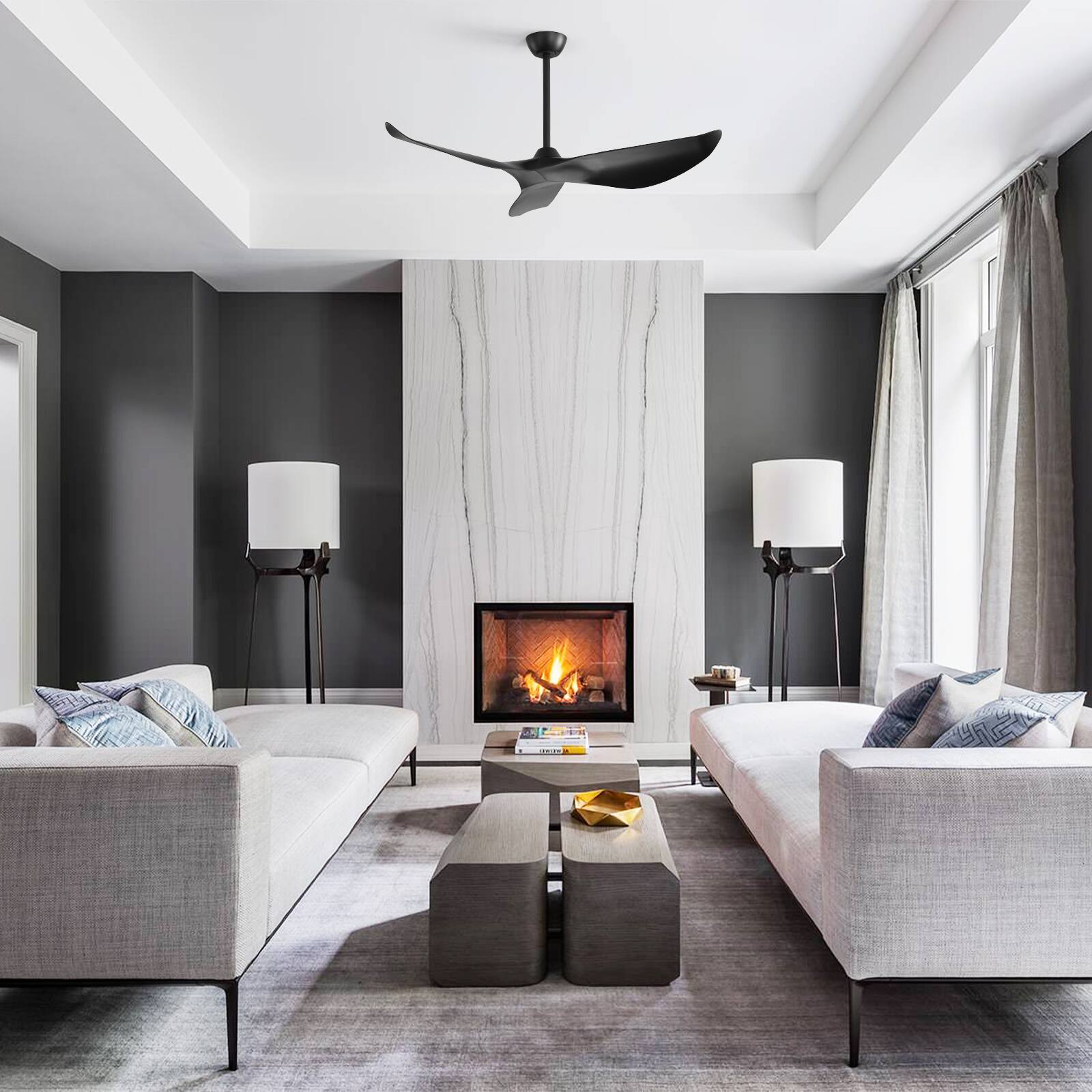 Alt View 3. Sofucor - Modern Ceiling Fans No Light with Remote Quiet Reversible DC Motor 6 Wind Speed Timer Indoor/Outdoor Ceiling Fans - 38inch - Black.