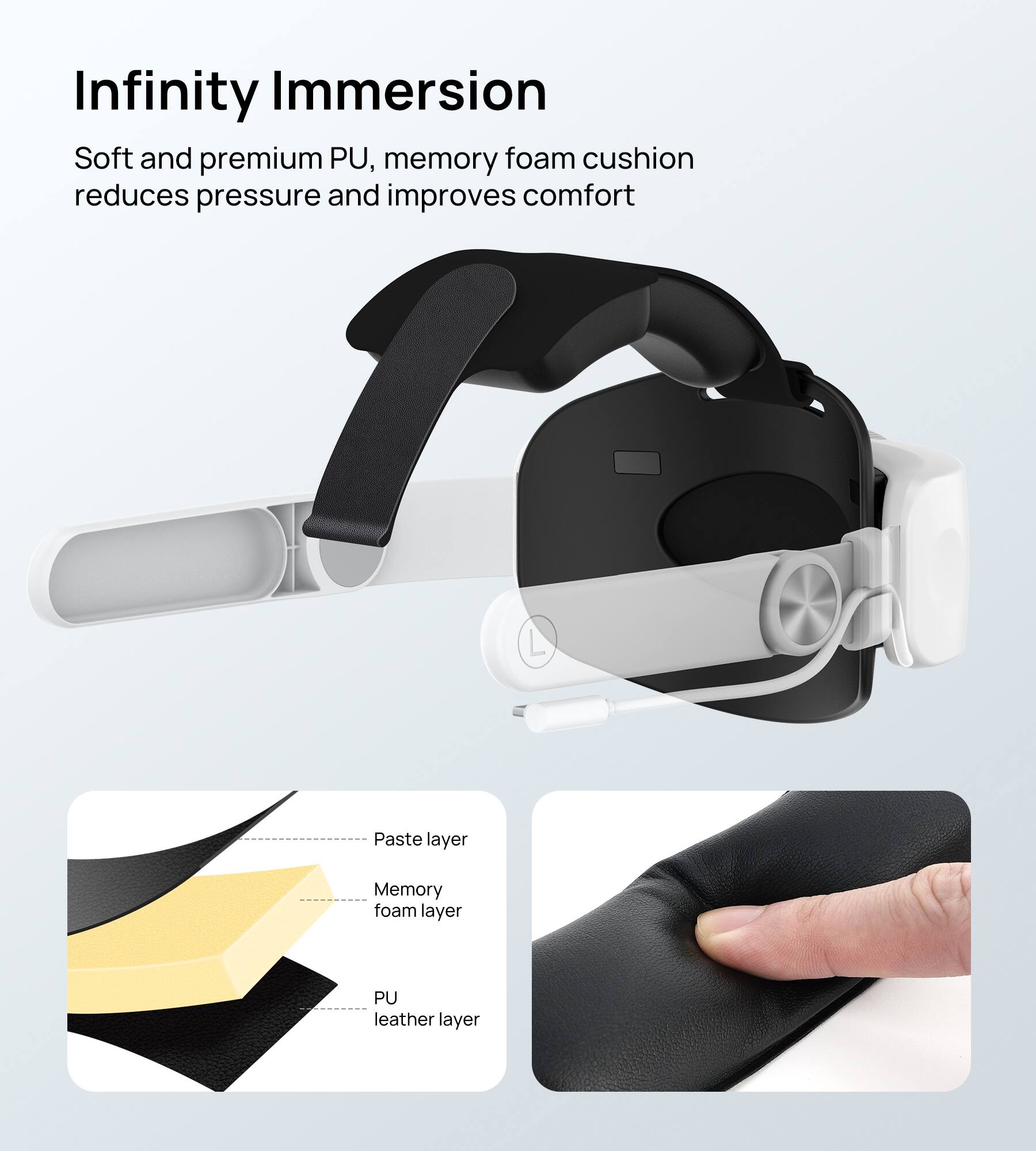 Infinity Immersion

Soft and premium PU, memory foam cushion reduces pressure and improves comfort

Paste layer
Memory foam layer
PU leather layer