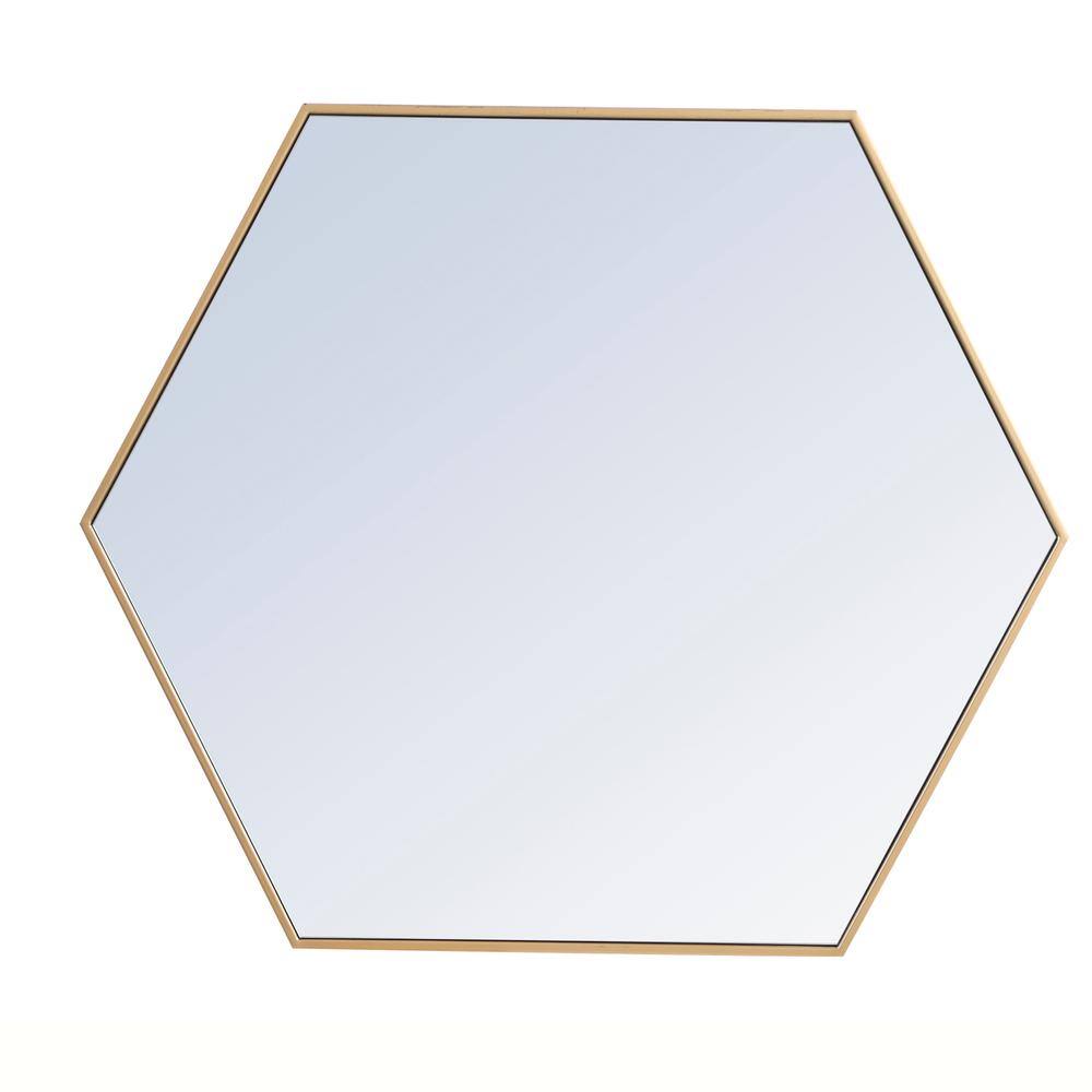 Back. Elegant Decor - Metal frame hexagon mirror 41 inch in Brass - Brass.