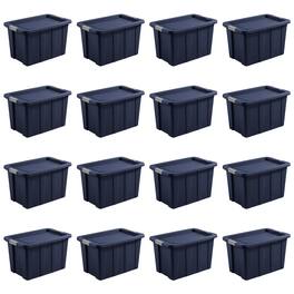 Sterilite - Tuff1 30 Gal Plastic Storage Tote Bin w/Latching Lid, Blue (16 Pack) - Dark Indigo