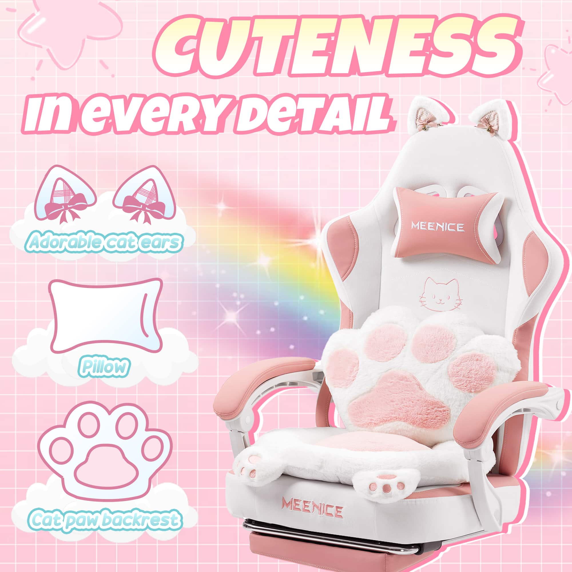 Dowinx Gaming Chair Cute with Fluffy Seat Cushion & Lumbar Pillow