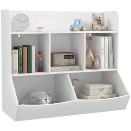 Qaba - Kids Toy Storage Organizer, 3 Tier Kids Bookcase with 5 Compartment, Anti-Tip Device, Toy Shelf for Nursery, Living Room - White
