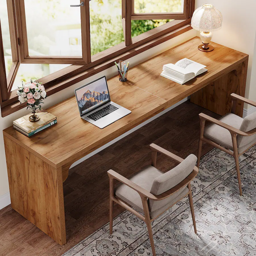Simple Metal Pc Table Tribesigns Office Computer Desk with Metal Frame, for Computer Work ...