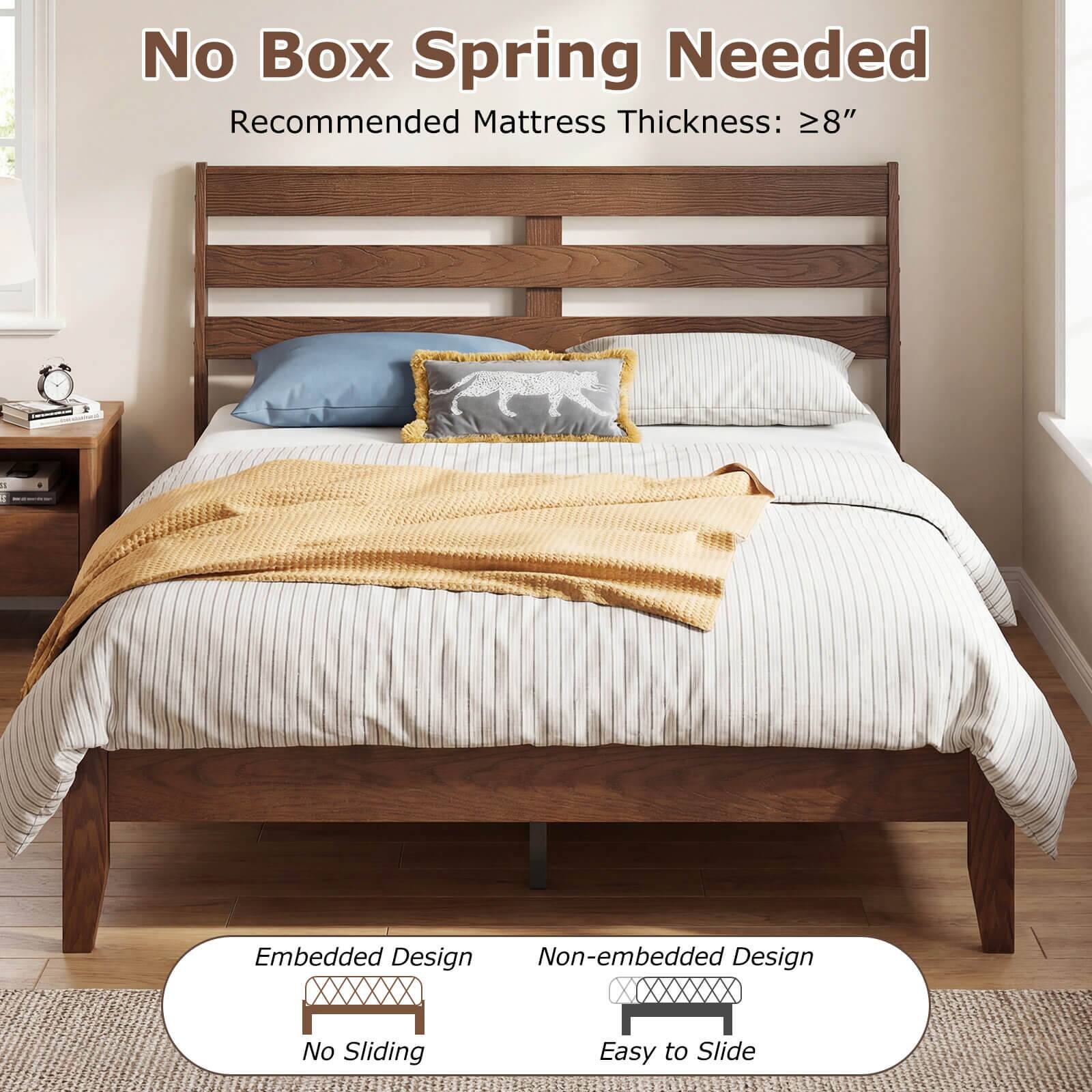 No Box Spring Needed  
Recommended Mattress Thickness: ≥8"  

Embedded Design  
No Sliding  

Non-embedded Design  
Easy to Slide