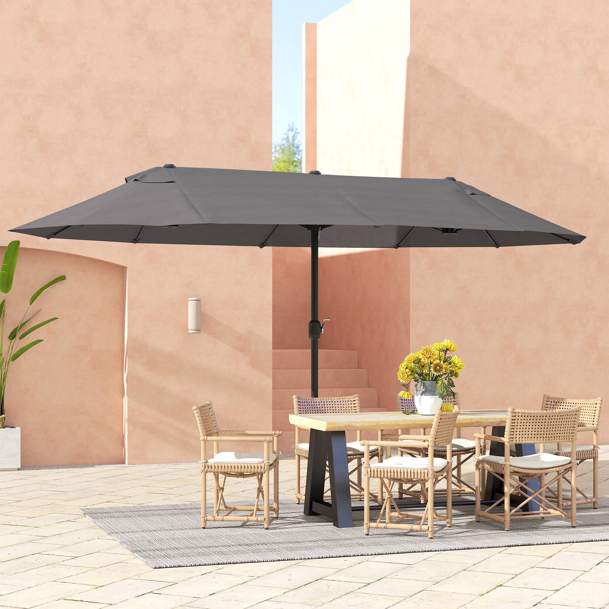 Alt View 7. Outsunny - Extra Large 15 ft Patio Umbrella, Double-Sided Large Outdoor Umbrella with Crank Handle and Air Vents for Backyard - Grey.
