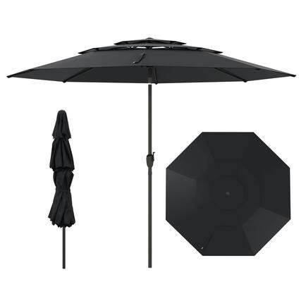 Front. Costway - Costway 10 ft 3-tier Vented Patio Umbrella Large Market Table Umbrella Outdoor Sun Shade - Black.