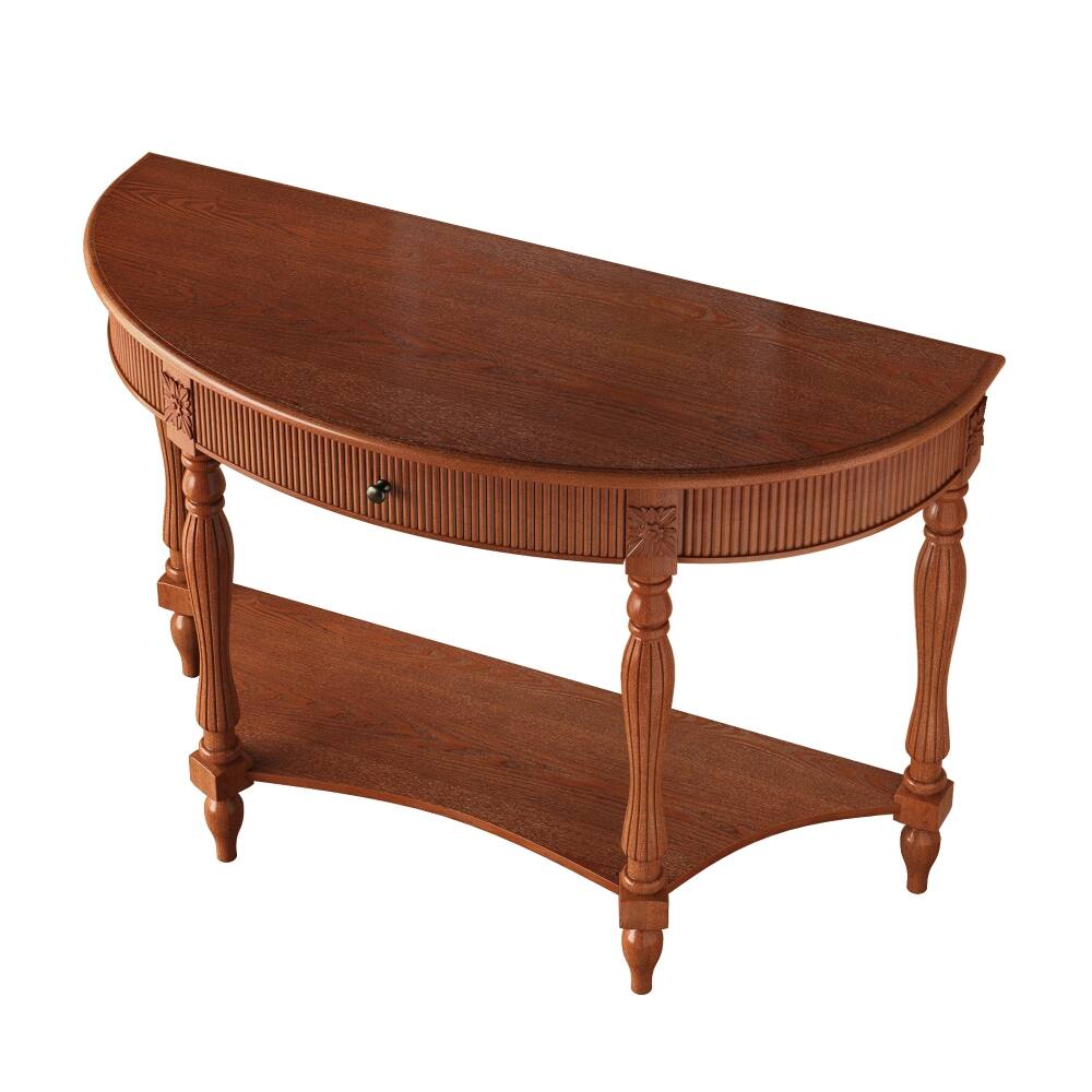 Alt View 9. Loheer - Loheer solid wood half moon console table, rustic brown entryway table with drawer - Walnut.