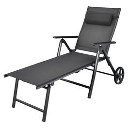 Costway - Patio Lounge Chair W/ Wheels Neck Pillow Aluminum Frame Adjustable - Gray