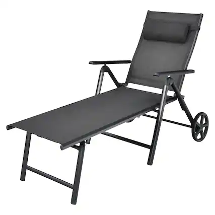 Front. Costway - Costway Patio Lounge Chair W/ Wheels Neck Pillow Aluminum Frame Adjustable - Gray.