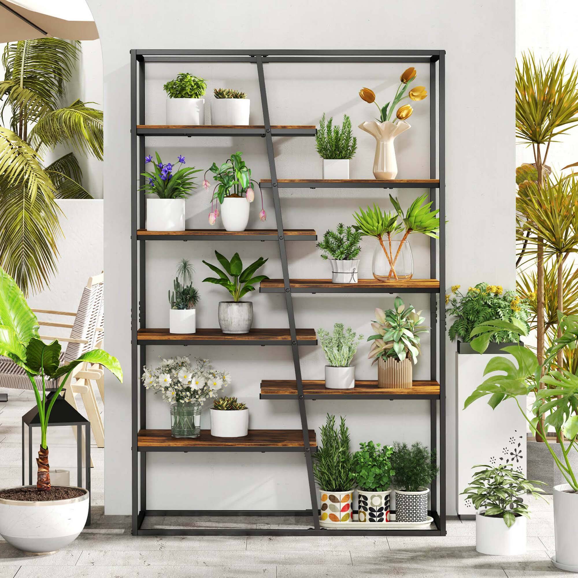 Alt View 1. Costway - Costway 71" Tall Bookshelf with Heavy-duty Metal Frame 7-Tier Industrial Etagere Bookcase - Brown.