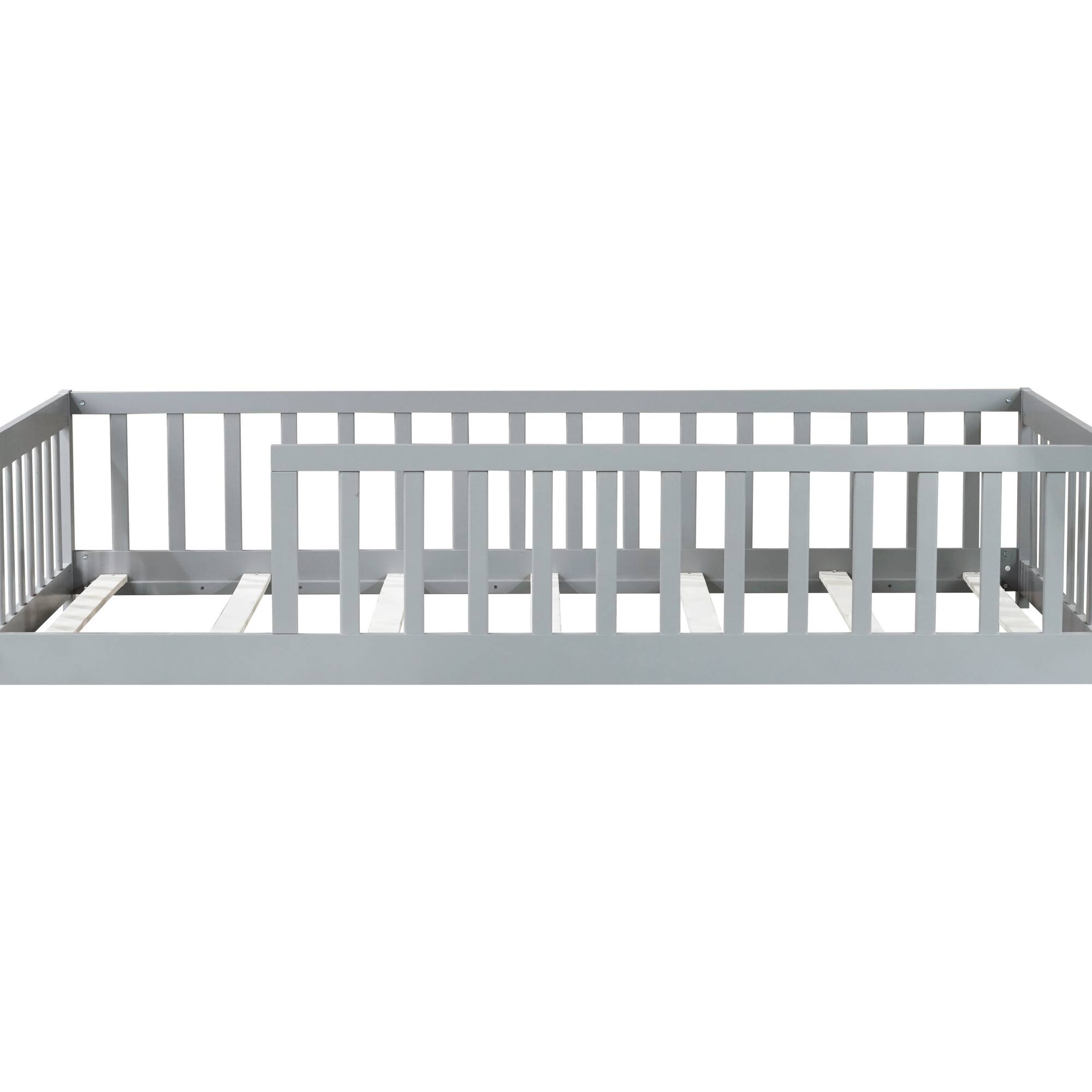 Alt View 9. GOODSILO - Twin Size Low-Profile Youth Bed with Secure Enclosure Frame, Solid Wood Construction, Neutral Finish - Grey.