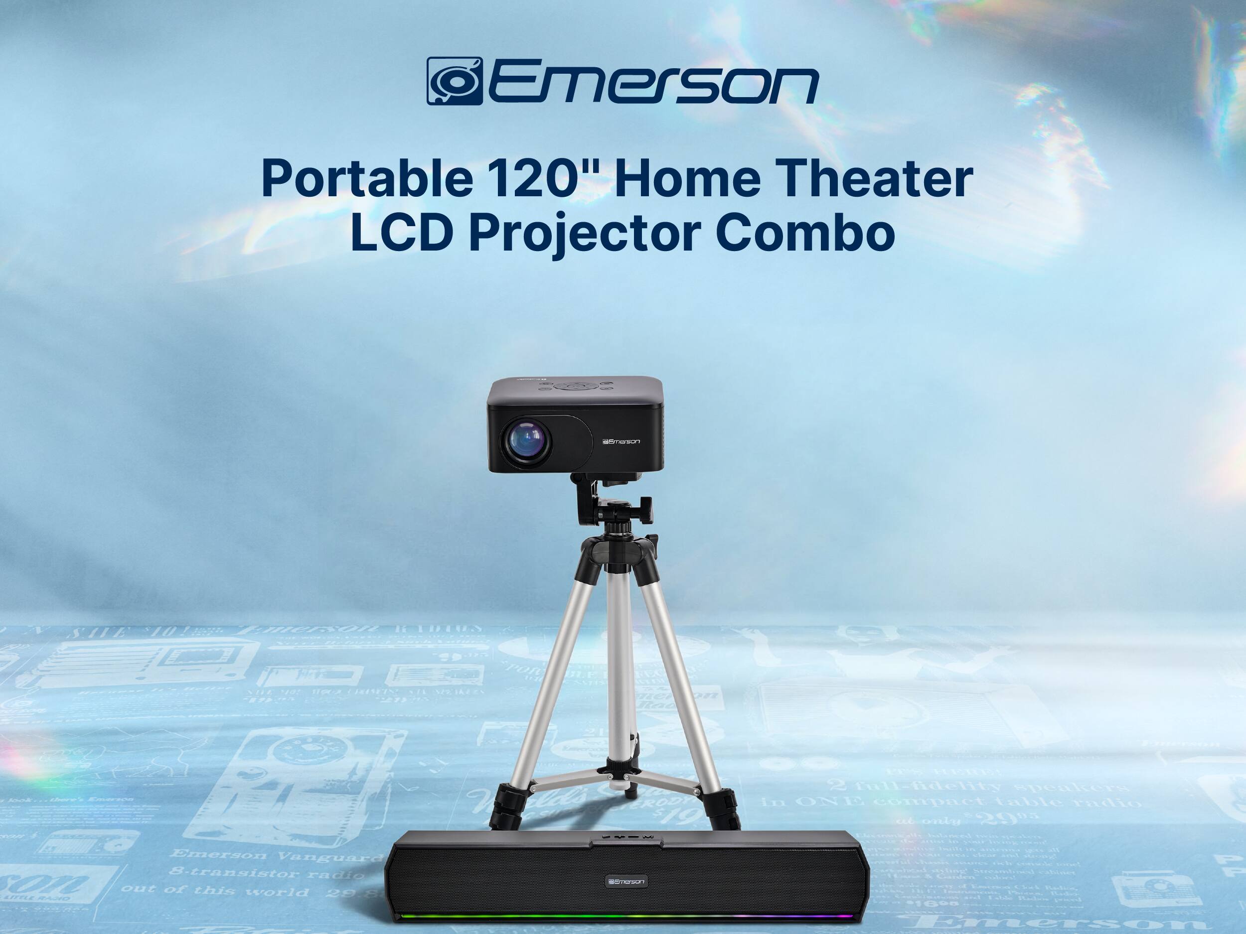 Emerson Portable 120" Home Theater LCD Projector Combo

Emerson Vanguard 8-transistor radio out of this world

2 full-fidelity speakers

Compact table radio
