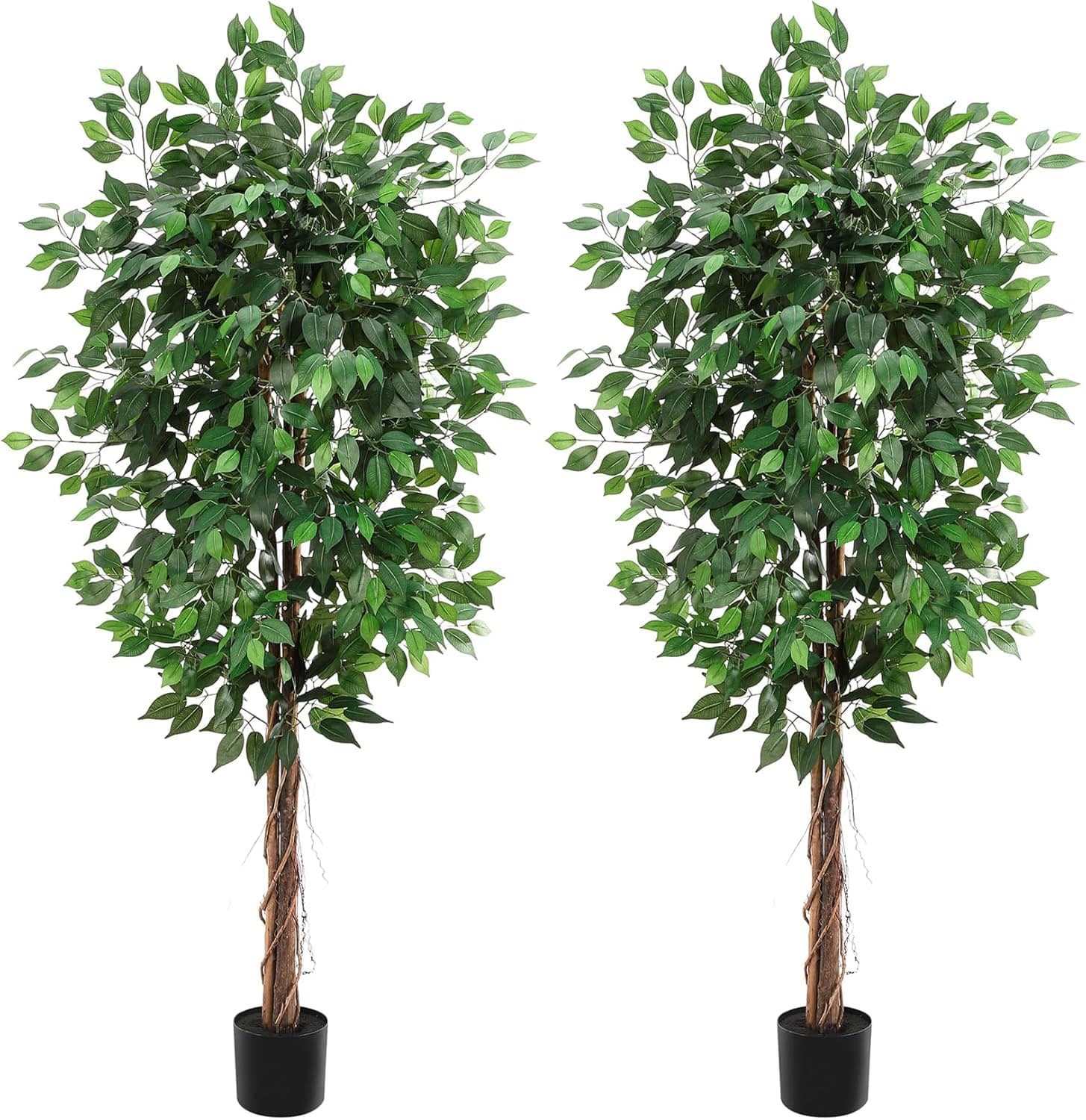 Homhougo - 6FT Faux Ficus Tree Set of 2, Tall Artificial Greenery with 1008 Leaves for Indoor Outdoor Home Office Use - Green