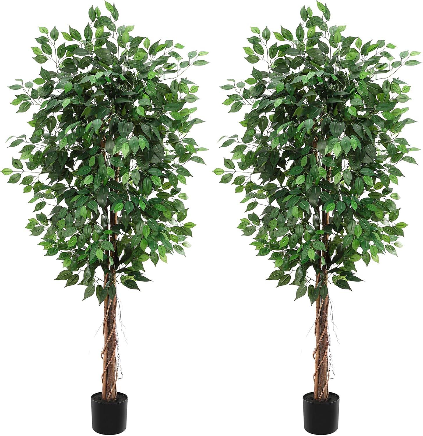 Front. Homhougo - 6FT Faux Ficus Tree Set of 2, Tall Artificial Greenery with 1008 Leaves for Indoor Outdoor Home Office Use - Green.