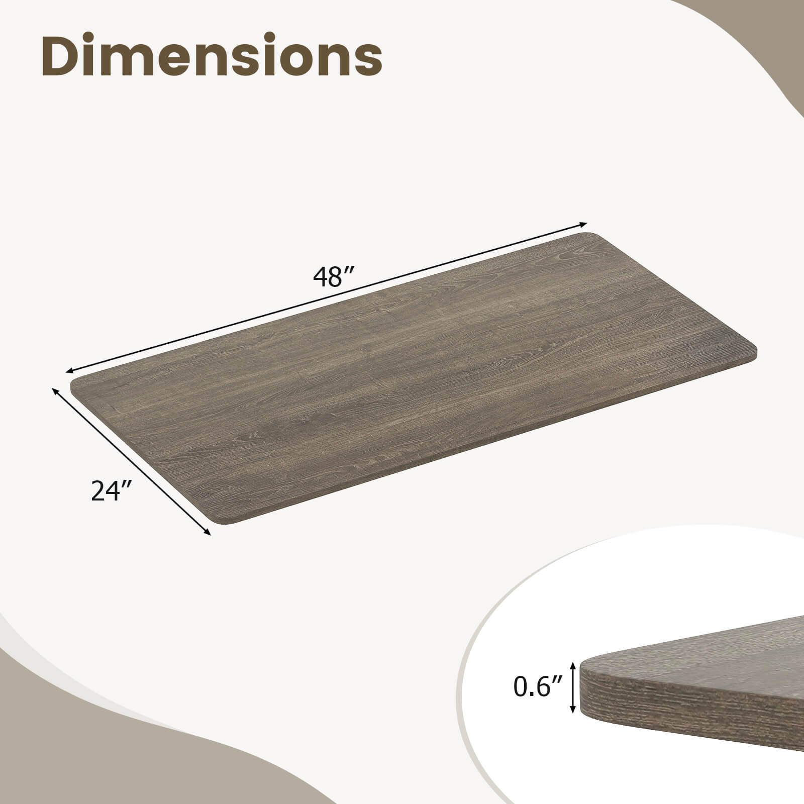 Dimensions: 48" x 24" x 0.6"