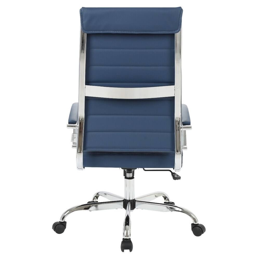 Alt View 5. LeisureMod - Set of 6 Benmar High Back Leather Executive Office Chair with Adjustable Height and Ribbed Design Seat & Backrest - Navy Blue.