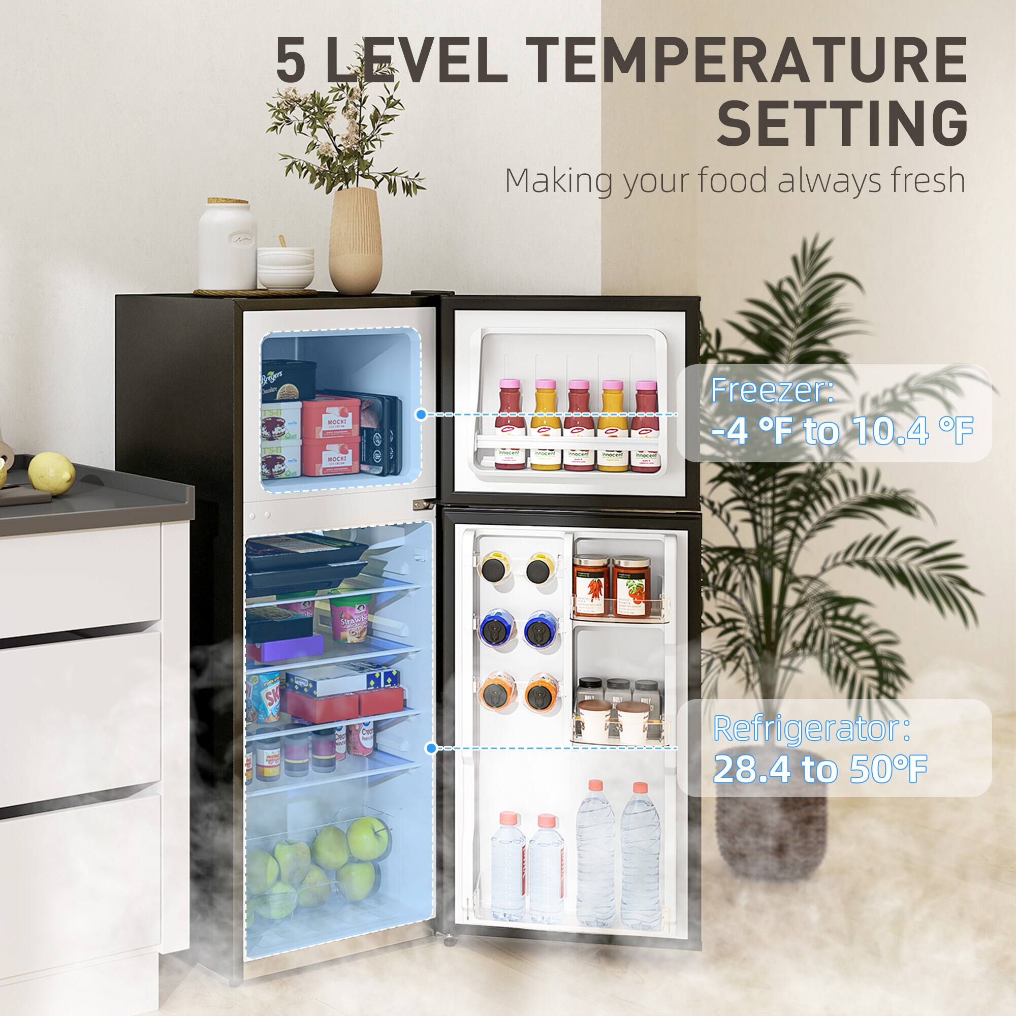 5 LEVEL TEMPERATURE SETTING  
Making your food always fresh  

Freezer: -4°F to 10.4°F  

Refrigerator: 28.4°F to 50°F