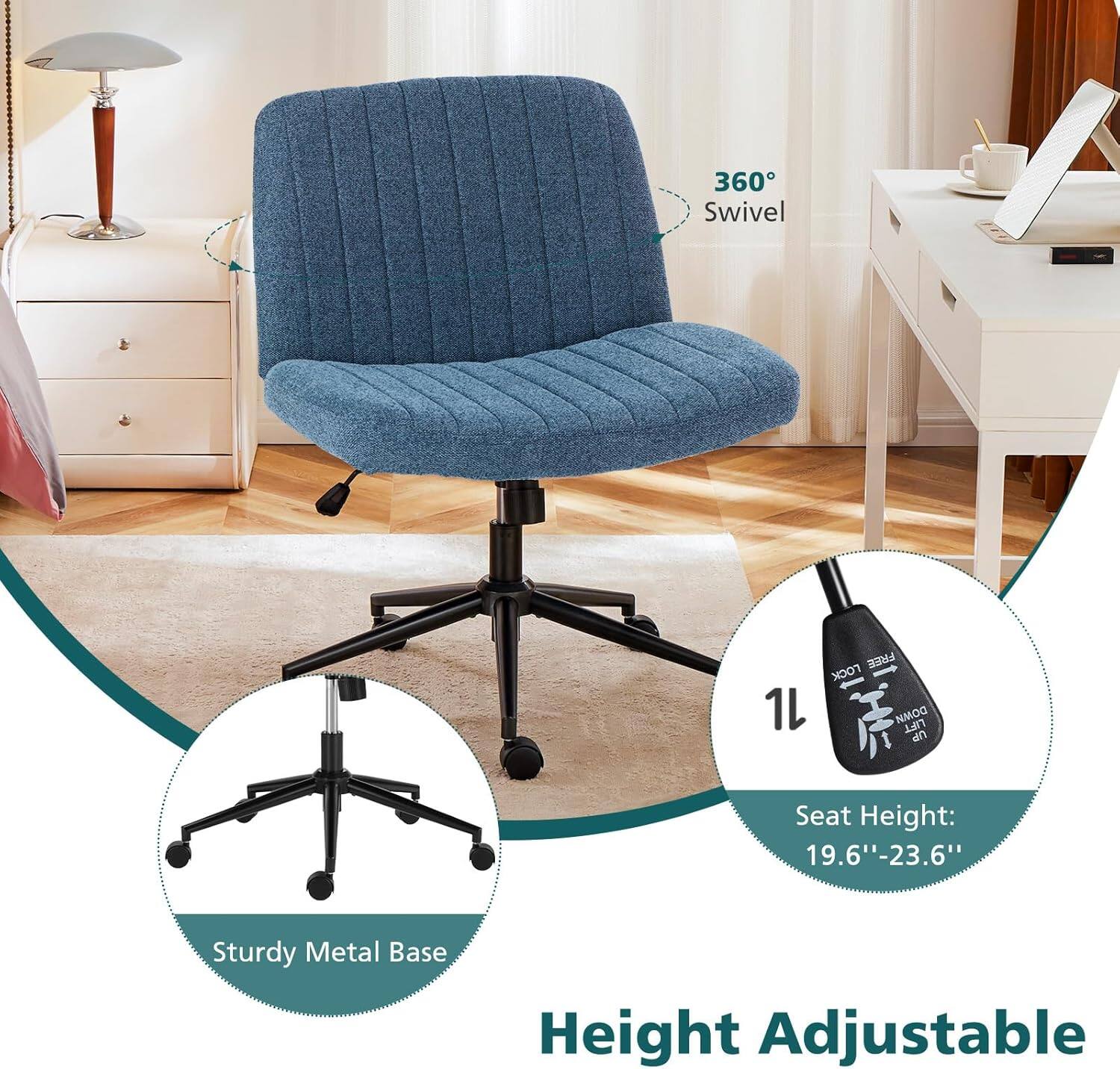 360° Swivel  
FREE LOCK - 1L  
DOWN LIFT UP  
Seat Height: 19.6"-23.6"  
Sturdy Metal Base  
Height Adjustable