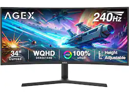 AGEX - AG34P 34" UWQHD 3440x1440 21:9 Ultra Wide 240Hz 1ms Curved Gaming Monitor, 1.07 B Colors, 100% sRGB - Black