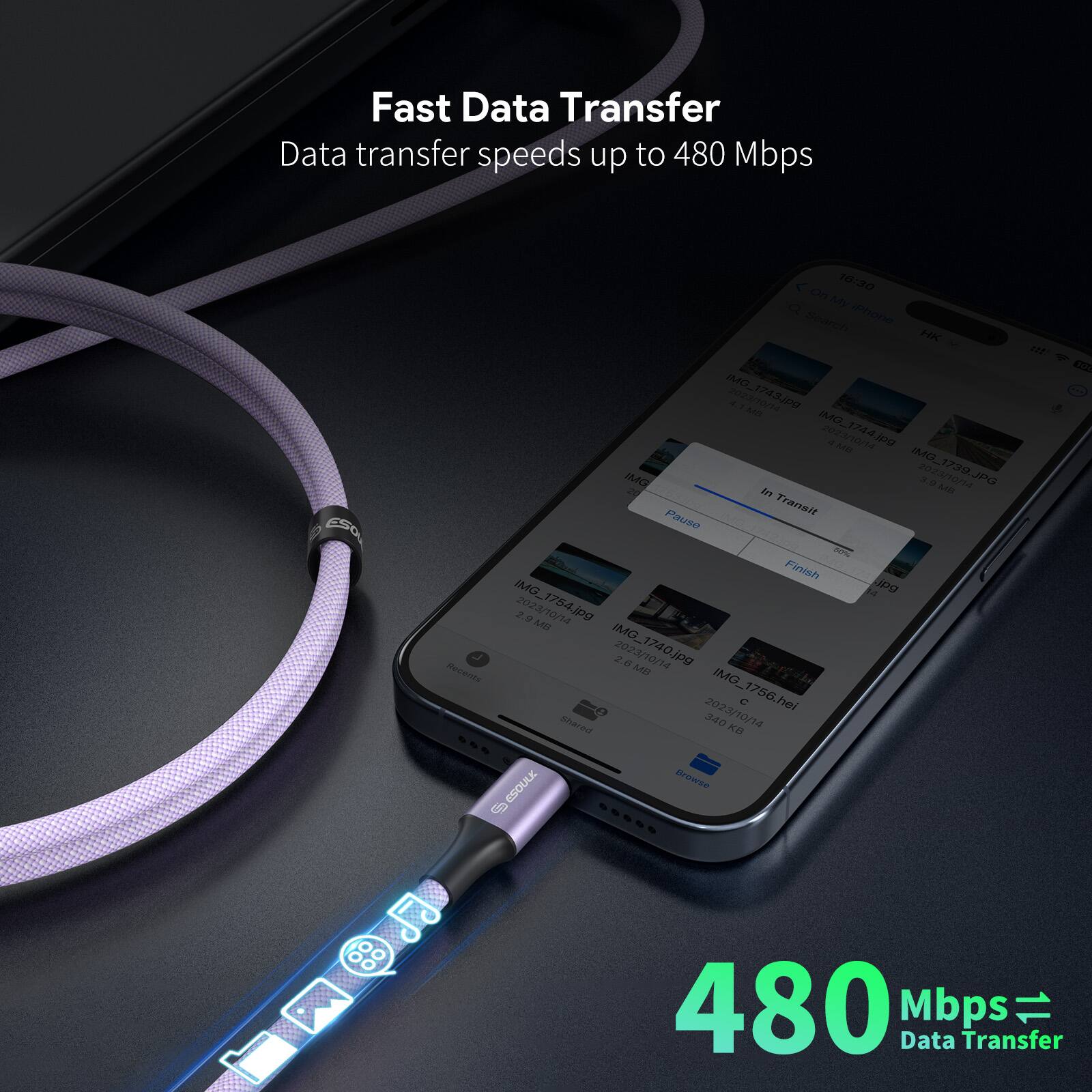 Fast Data Transfer  
Data transfer speeds up to 480 Mbps  

480 Mbps = Data Transfer