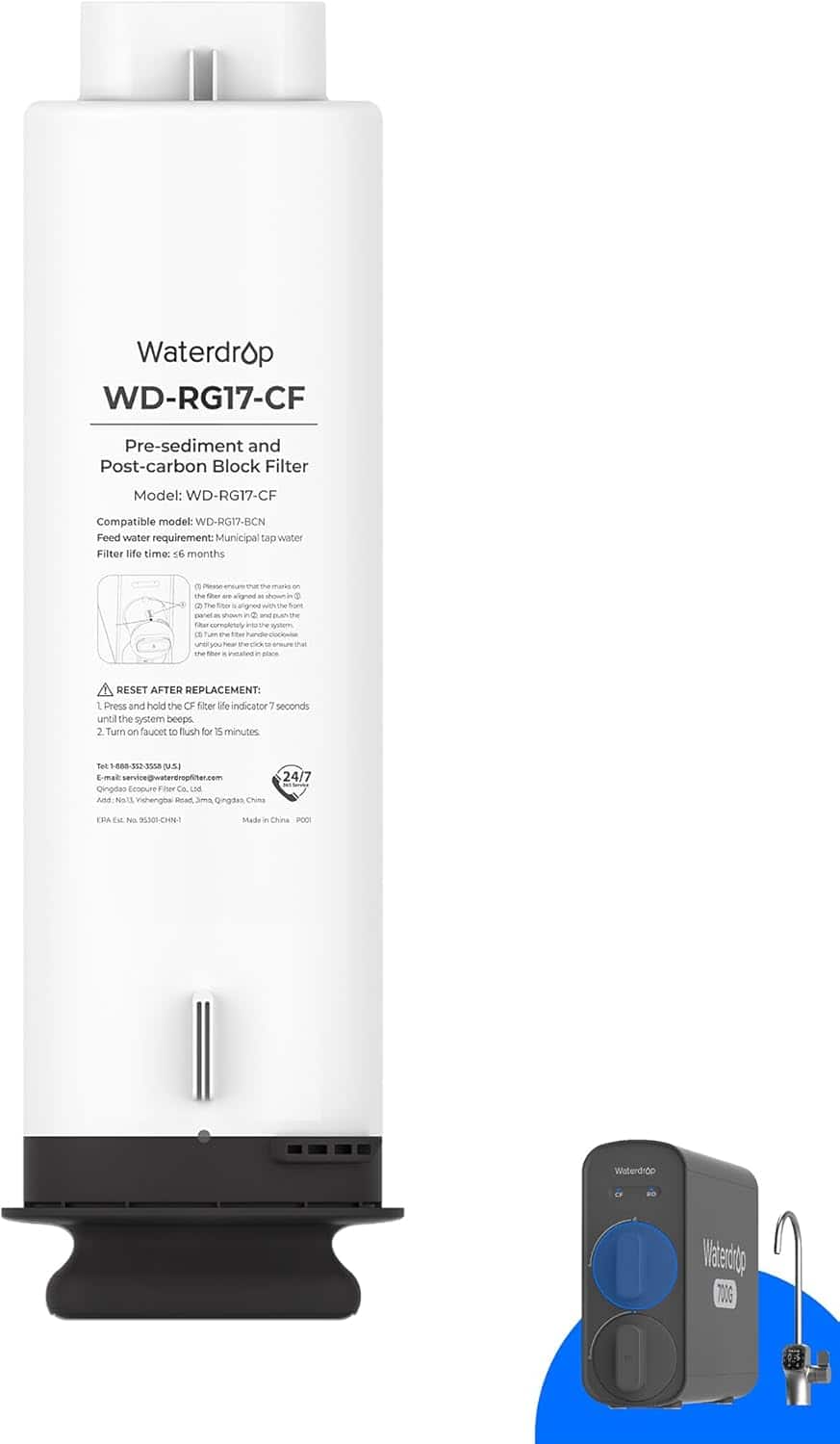 Waterdrop - WD-G5P700-CF Filter, Replacement for WD-G5P700 Undersink Reverse Osmosis System, 6-month Lifetime - White price history on PriceWatchPro