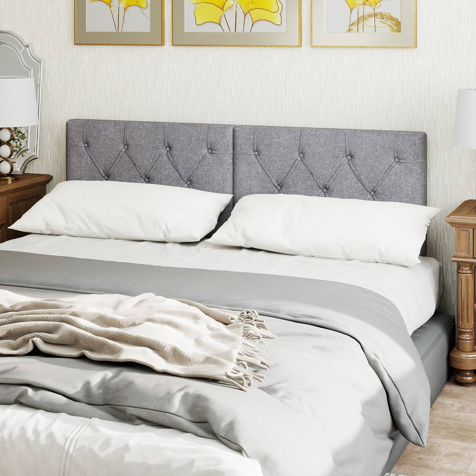 Alt View 4. Gymax - Gymax 2PCS Upholstered Headboard for Twin Size Bed w/ Fabric Upholstery Adjustable Height - Grey.