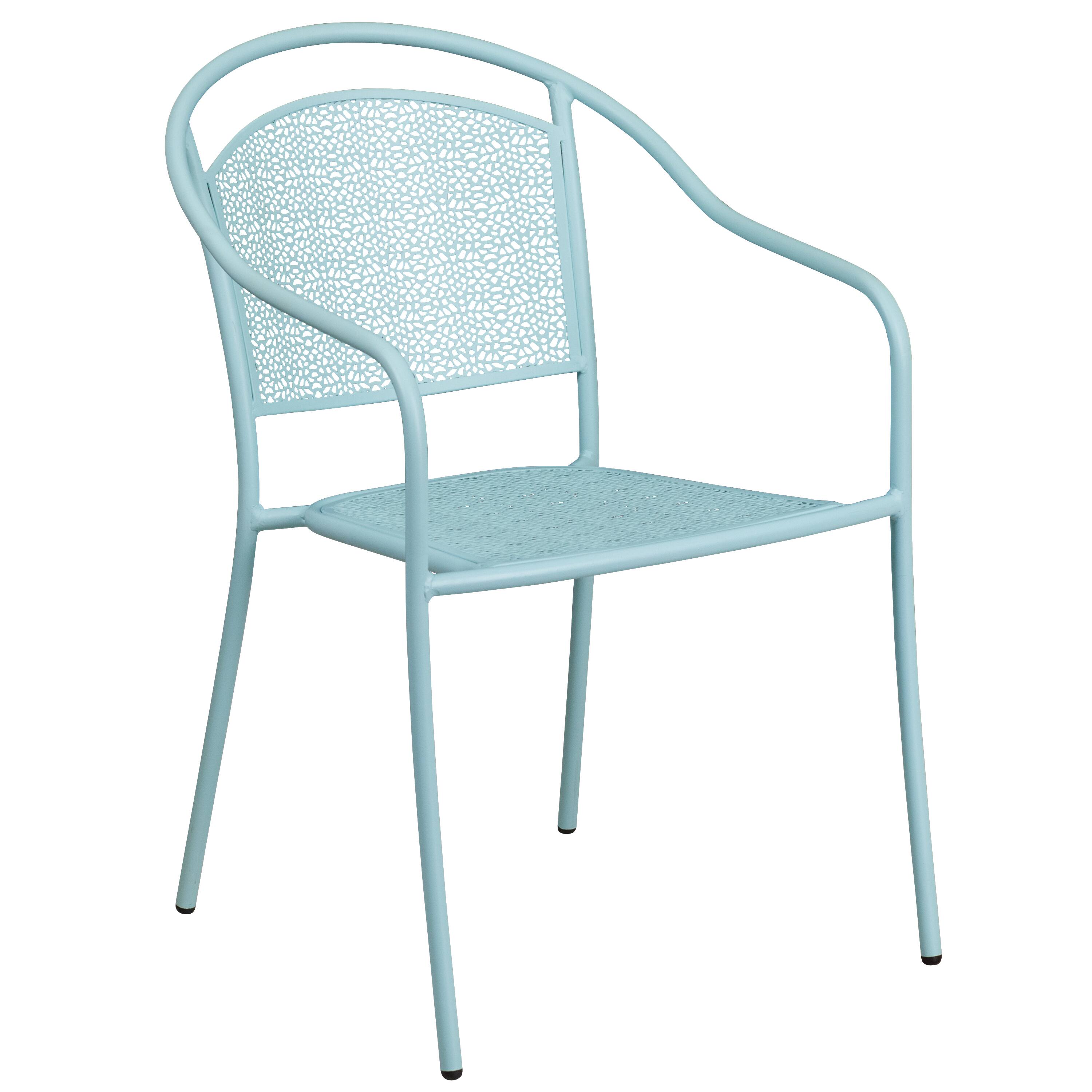 Alt View 4. Emma + Oliver - Commercial 35.25" Round Metal Garden Patio Table Set w/ 2 Round Back Chairs - Sky Blue.