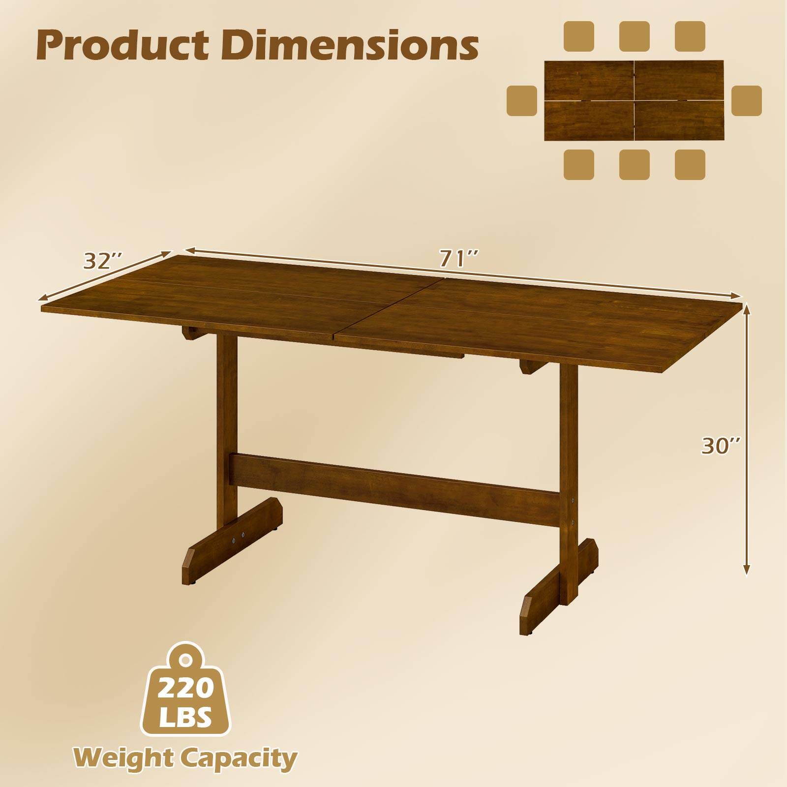 Product Dimensions: 32" x 71" x 30"  
Weight Capacity: 220 LBS