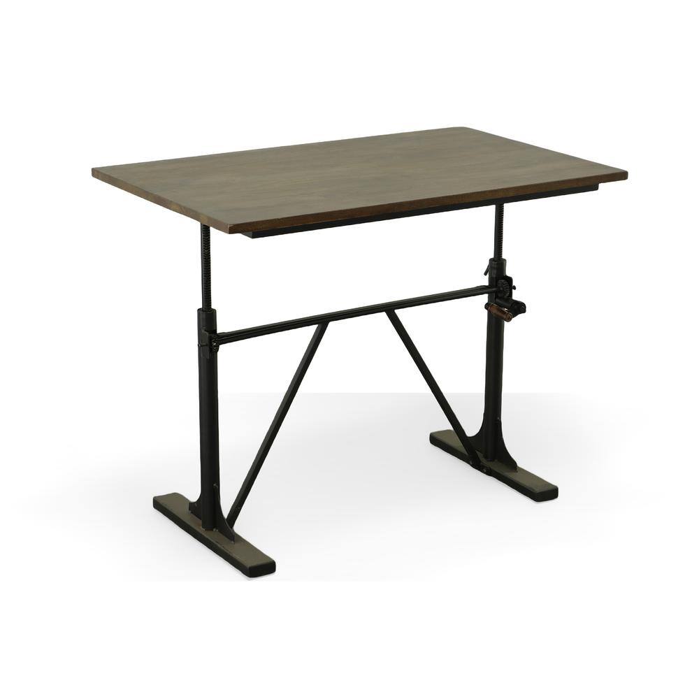 Front. Carolina Chair & Table - Brio Sit or Standing Adjustable Desk - Elm Top - Black Base - Elm, Black.