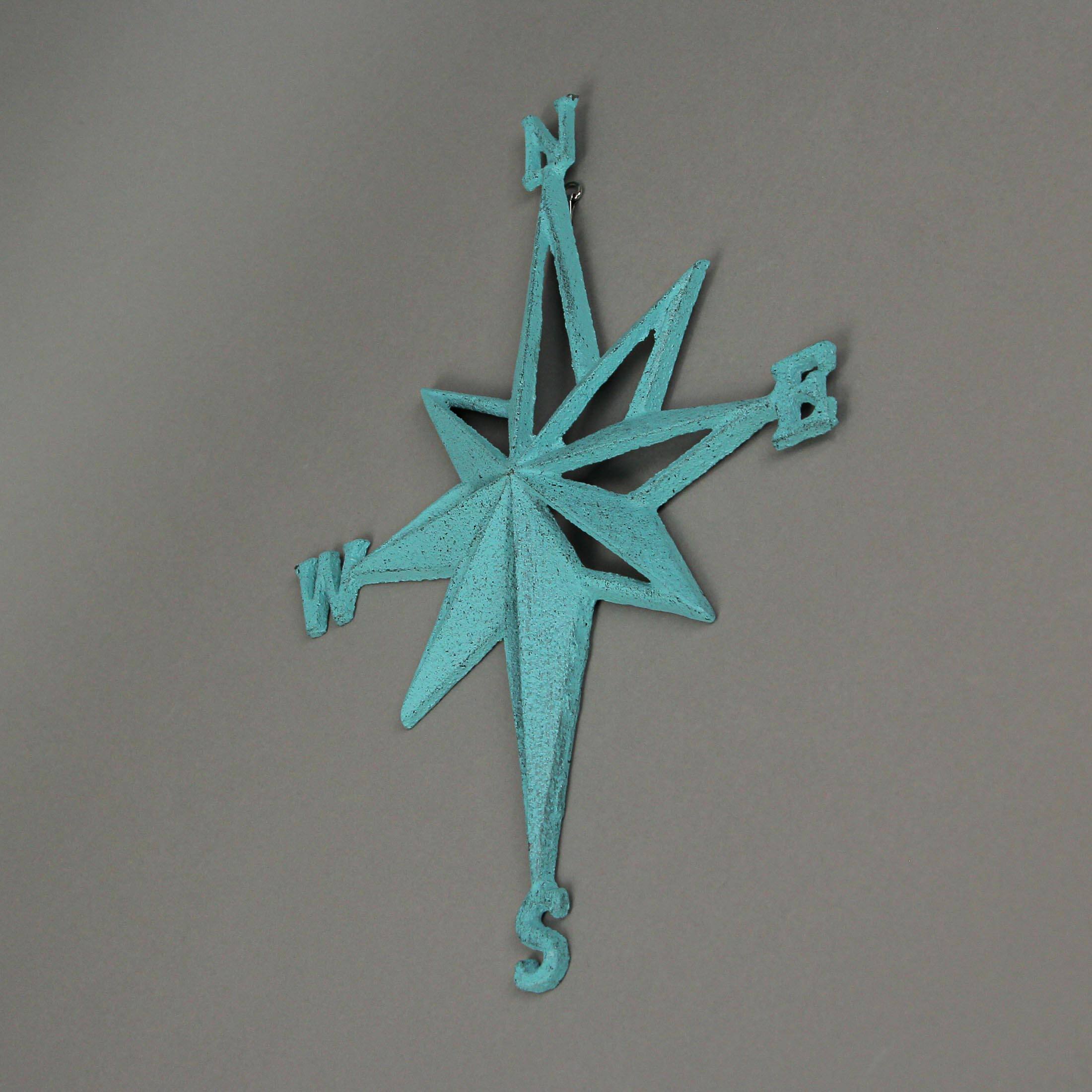 Alt View 4. Zeckos - Turquoise Cast Iron Compass Rose Wall Hanging Sculpture Coastal Home Decor Art - Turquoise.