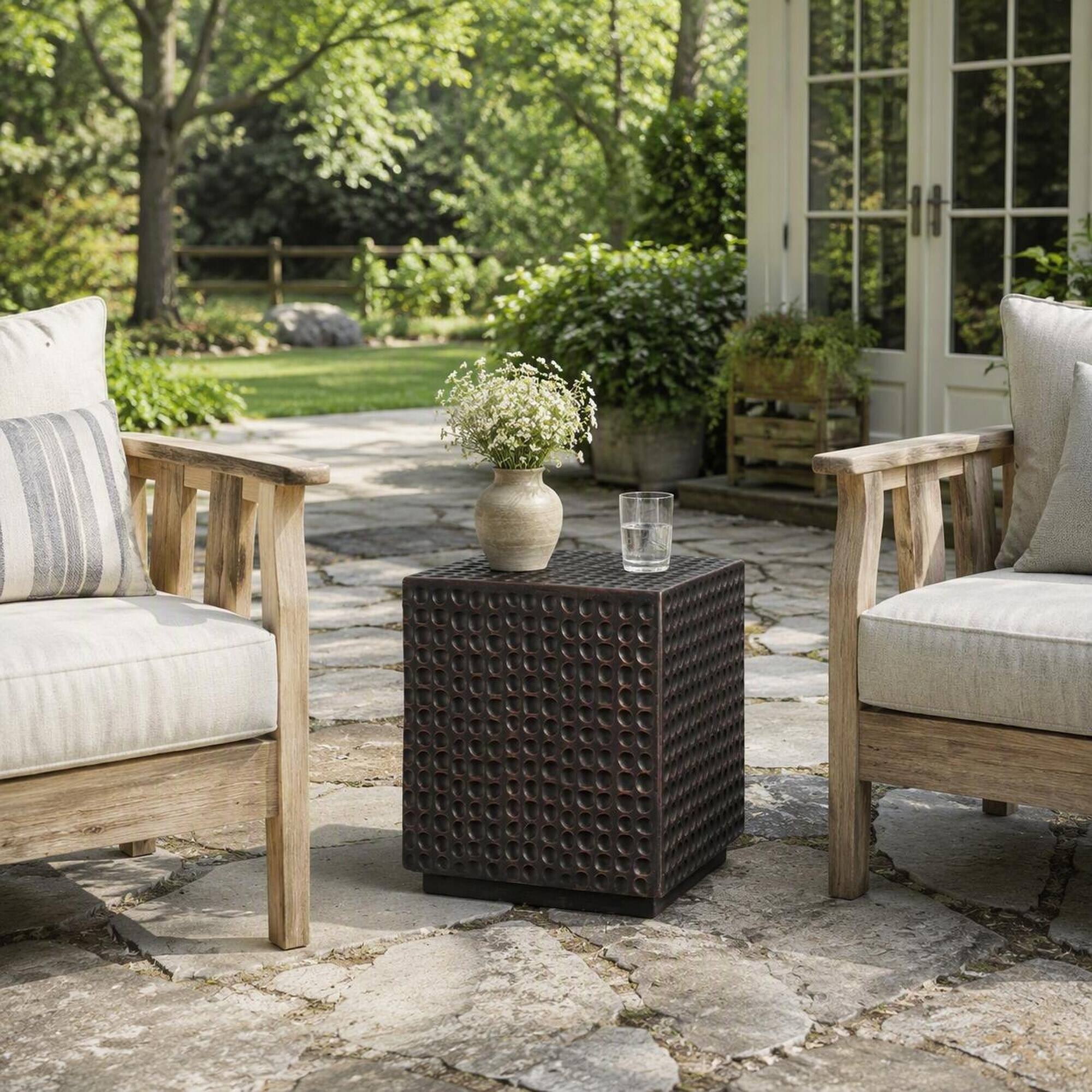 Angle. RYHNUYNE - Antique Outdoor Table for Patio Garden Poolside,Outdoor Side Table,Modern Accent End Table for Outdoor Use - Copper.