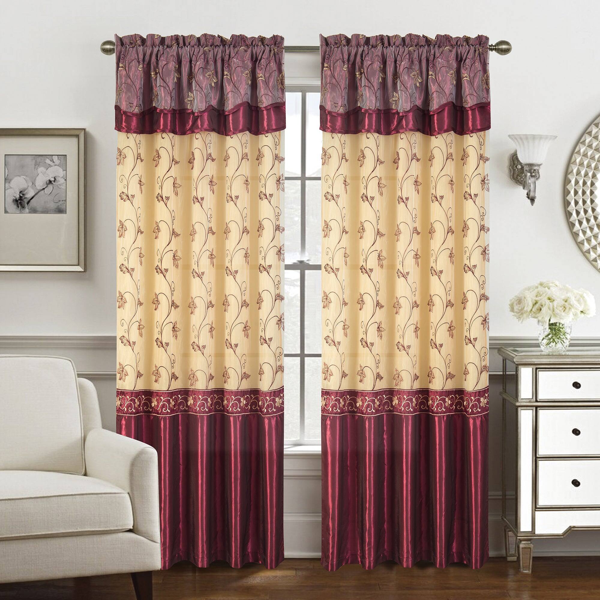 Alt View 2. RT Designers Collection - Elegant Navy Embroidered Curtain Panel with Double Valance - RT Designers Collection - Navy.
