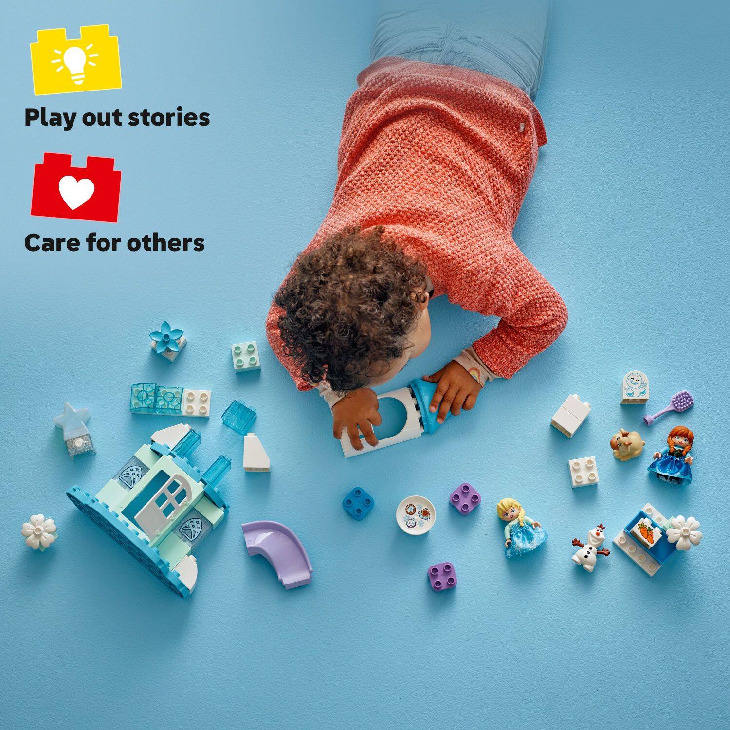 The corrected text from the image is:

"Play out stories
Care for others"