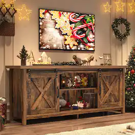 Espafurni - 58" Farmhouse TV Stand - Fits 55 - 65" TVs, Adj Shelves, Barn Door, for Home - Brown