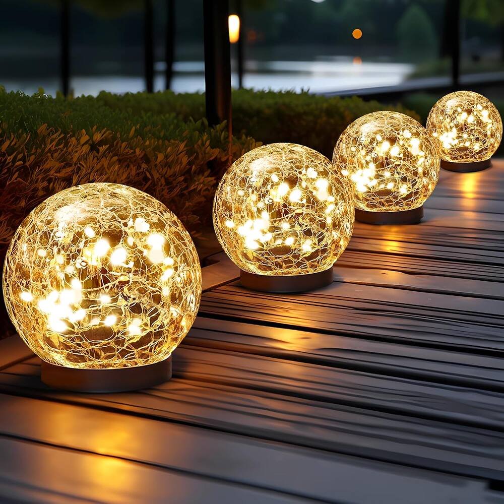 Front. Schertz - Outdoor Waterproof Solar Globe Lights featuring elegant cracked glass ball design—perfect for adding charm to gardens, p - warm white.