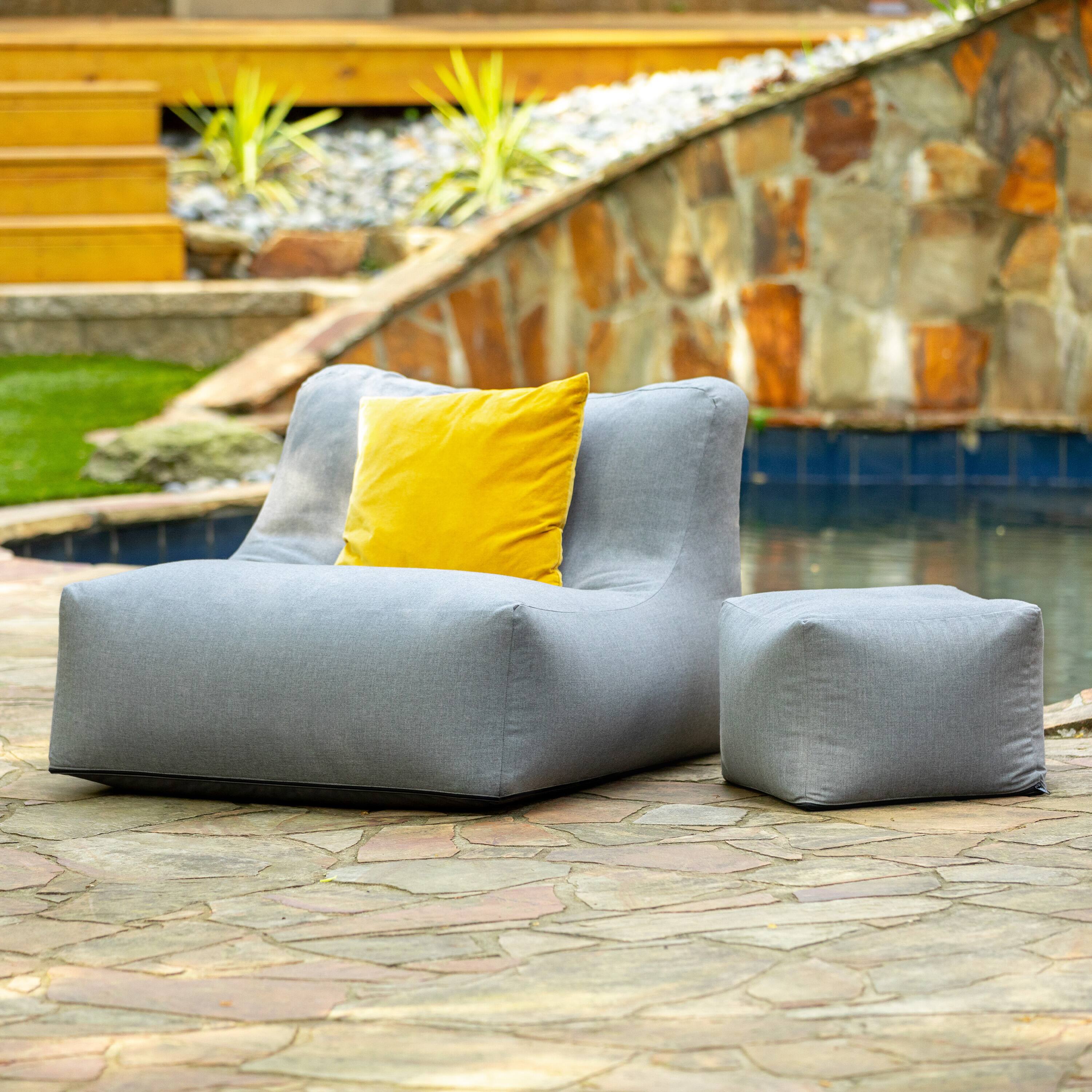 Angle. Jaxx - Coza Outdoor Chair - Large Bean Bag Lounge Chair for Poolside & Patio Lounging - Sunbrella, Granite - Granite.
