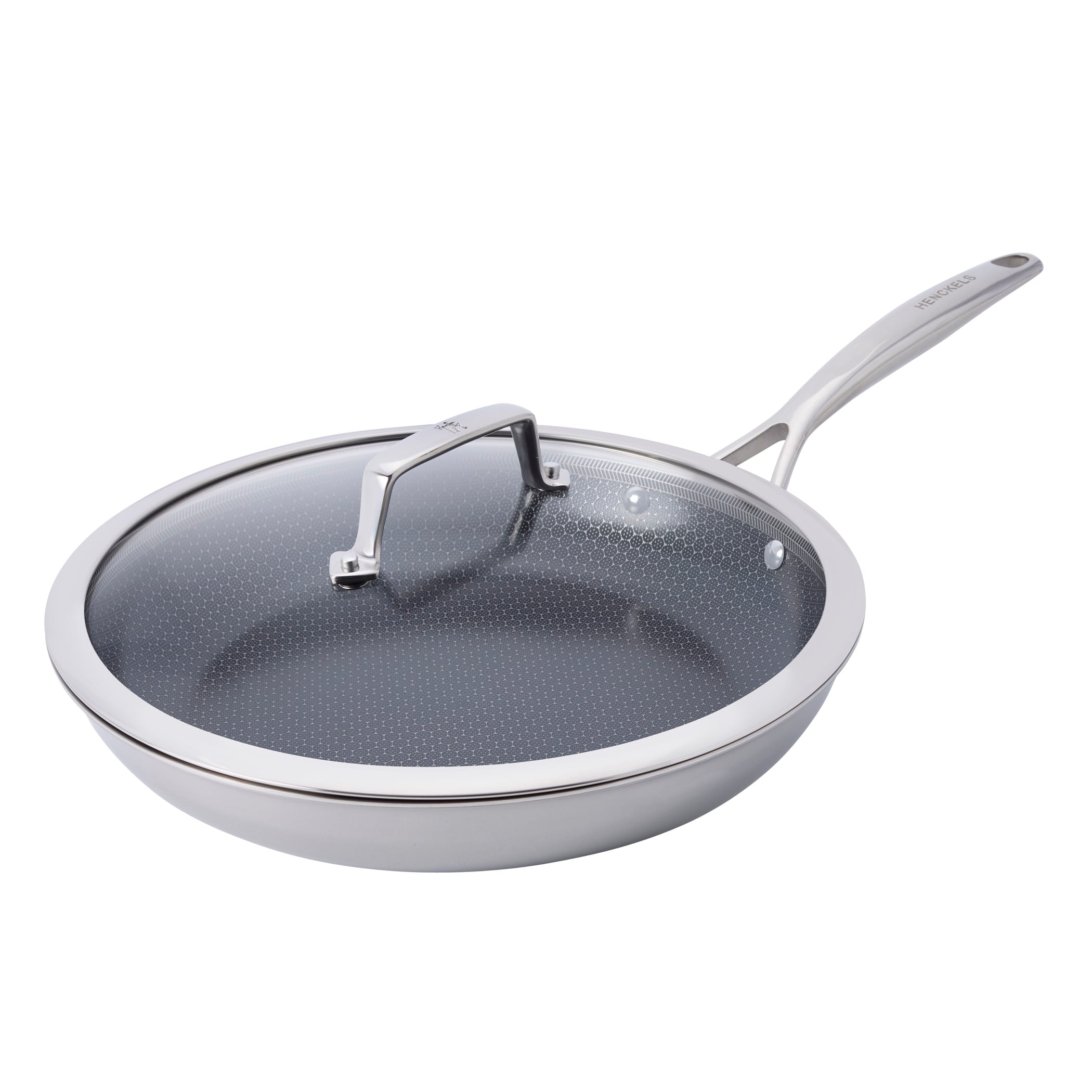 Henckels - Paradigm Ceramic 12-inch Dual Performance Fry Pan with Lid - Stainless Steel