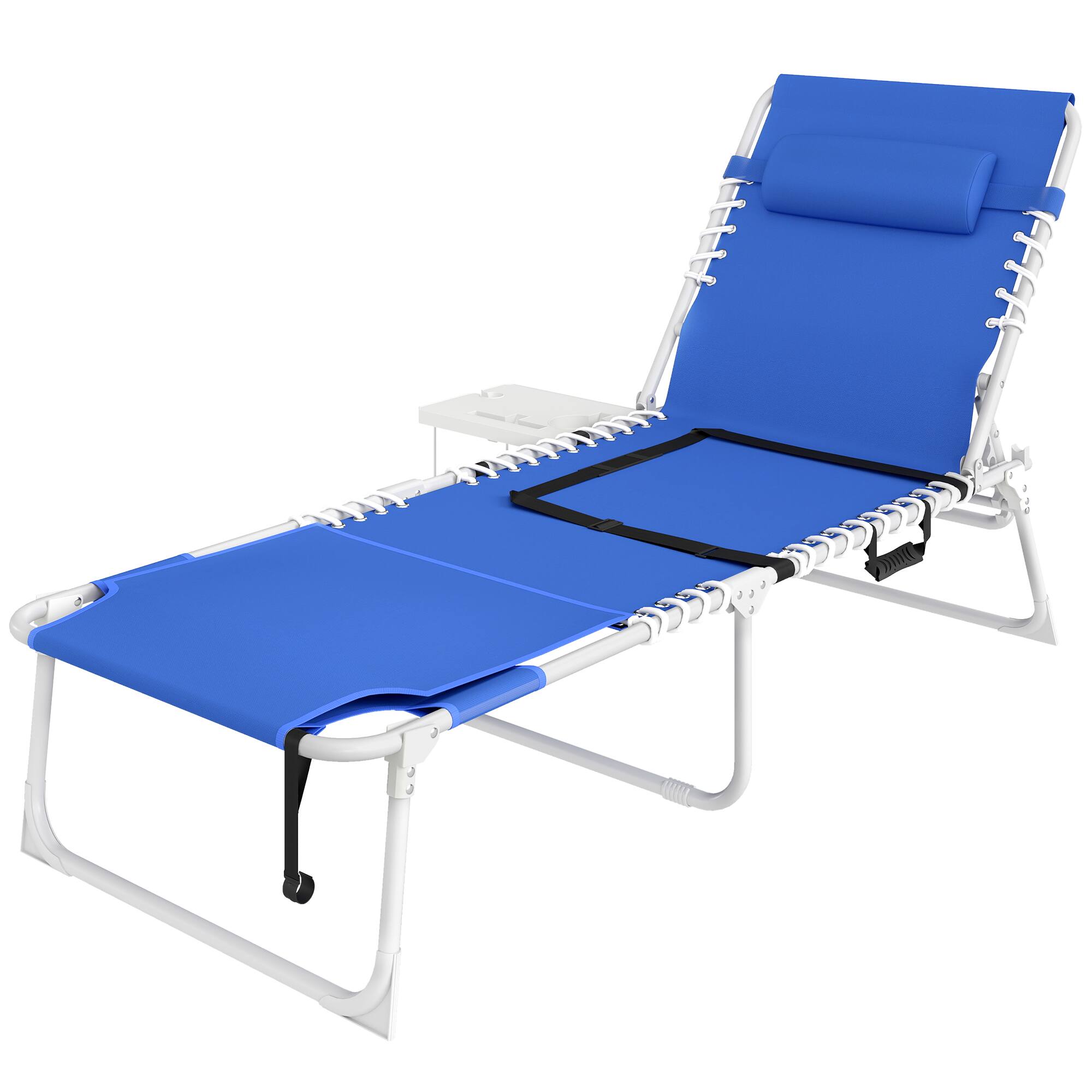 Outsunny - Chair with Face Hole and Side Table, 5-Position Folding Outdoor Chaise Lounge Chair - Navy Blue