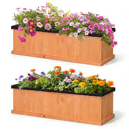 Gymax - 2PCS Wooden Raised Garden Bed w/Drainage Holes & Liner Fir Wood Planter Box - Orange