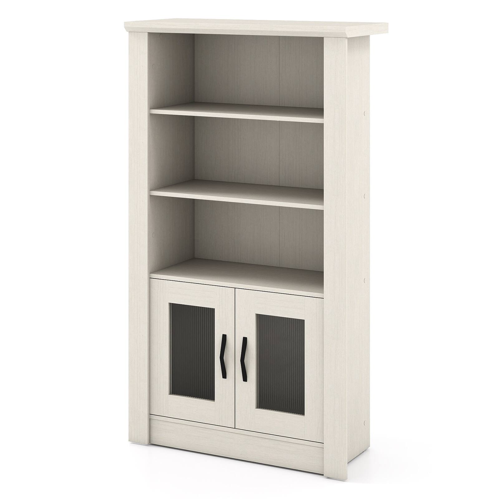 Alt View 9. Costway - Costway 48.5" Bookcase with Storage Cabinet 2 Translucent Fluted Doors 2 Anti-tipping Kits - White Oak.
