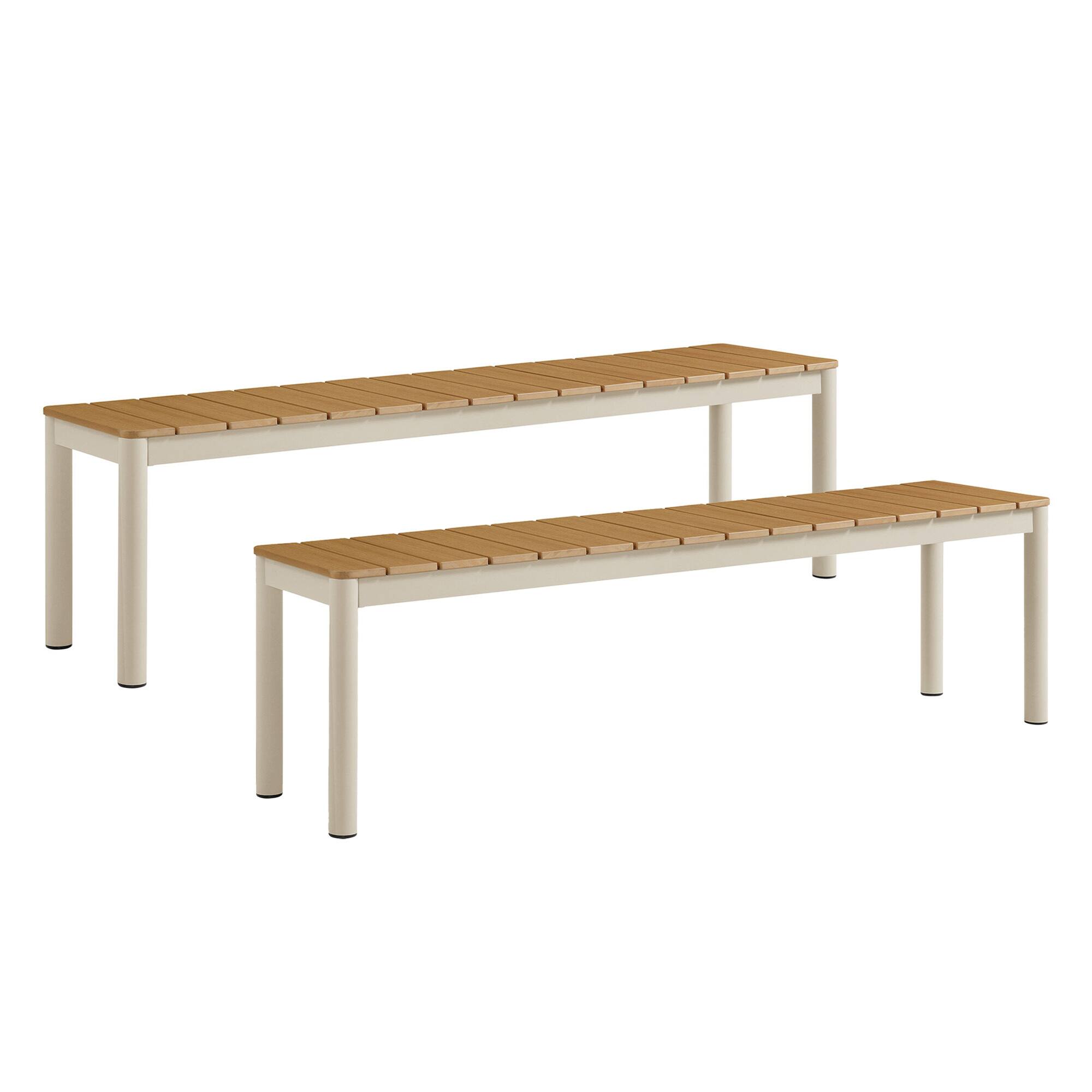 Alt View 2. Modway - Finn Outdoor Patio Aluminum Bench with Faux Wood Top Set of 2 by Modway - Natural.