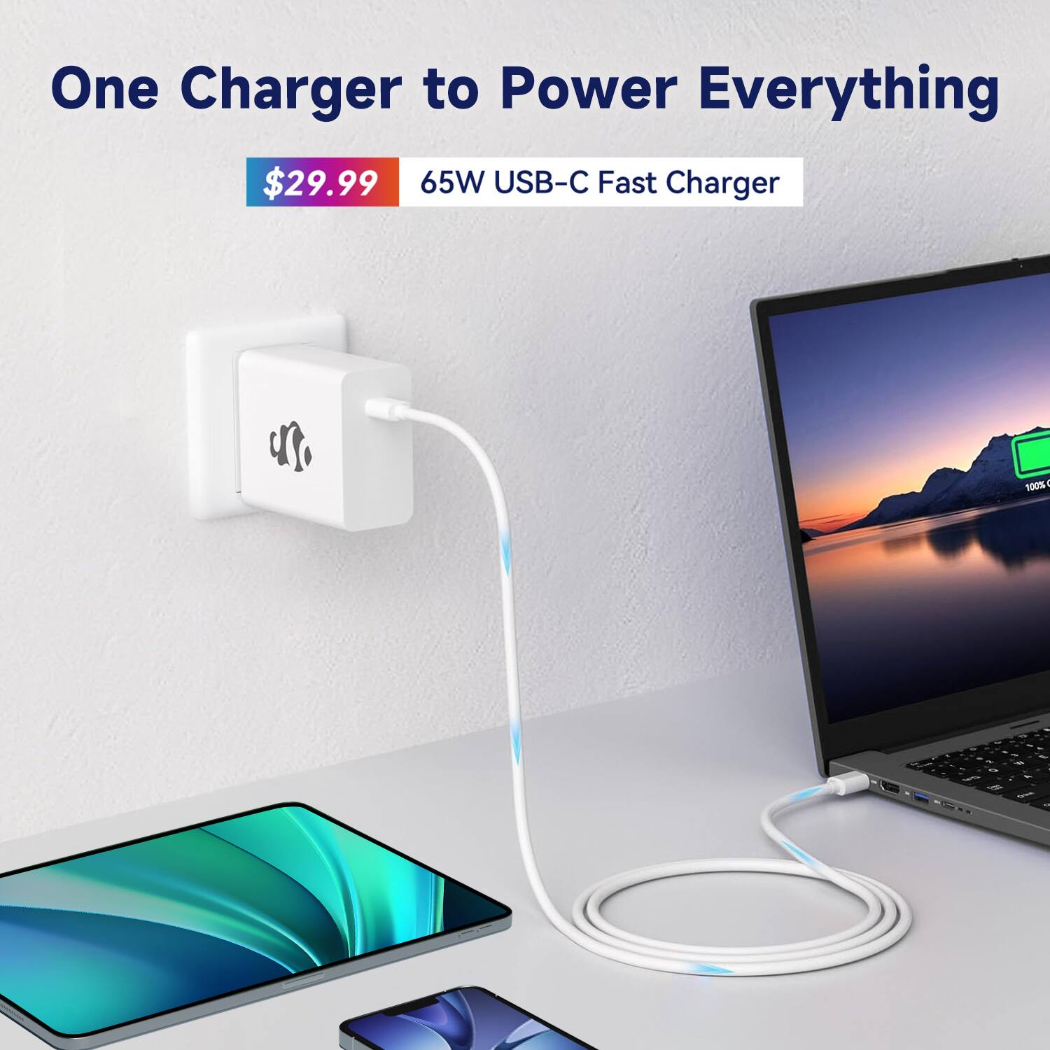 One Charger to Power Everything  
$29.99  
65W USB-C Fast Charger