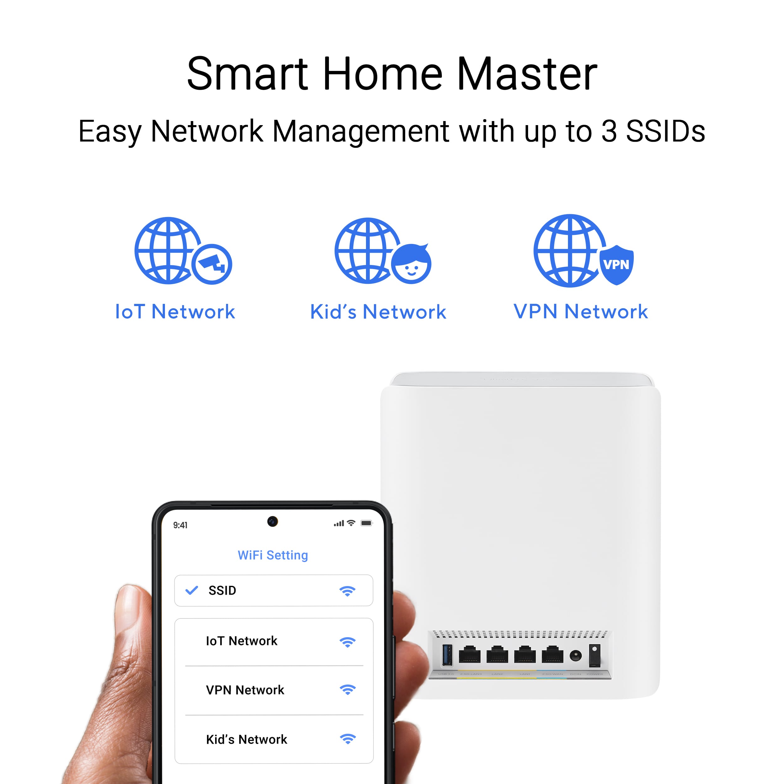 Smart Home Master: Easy Network Management with up to 3 SSIDs. VPN, loT Network, Kid's Network, and 4 all WiFi Settings.