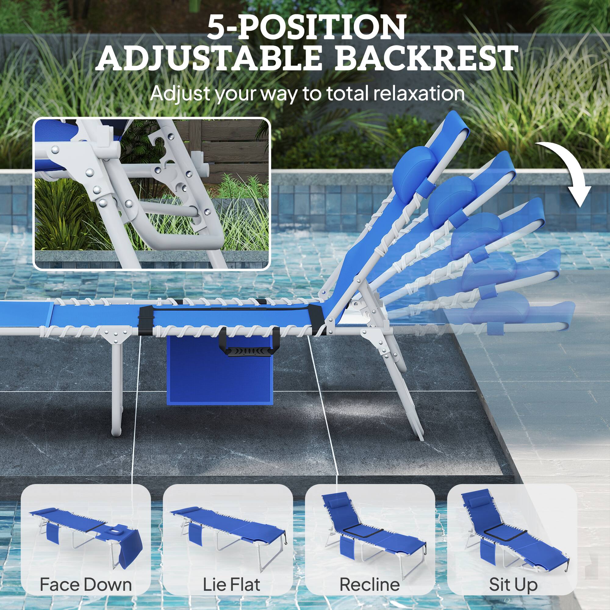 5-POSITION ADJUSTABLE BACKREST  
Adjust your way to total relaxation  

Face Down  
Lie Flat  
Recline  
Sit Up