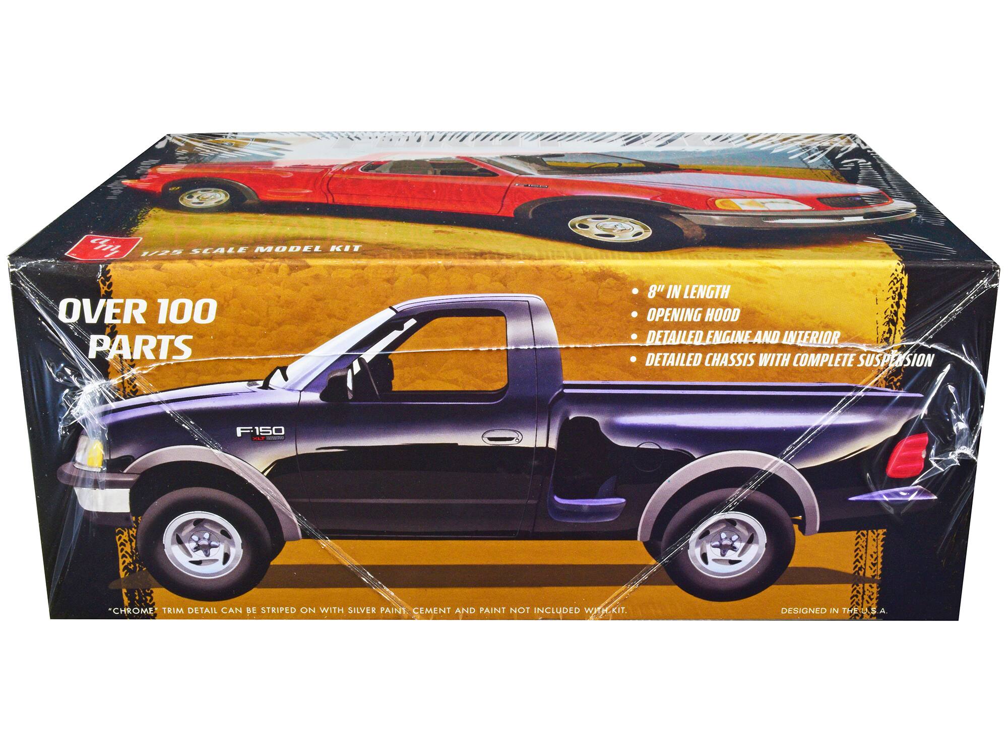 C414 5725  
1/25 SCALE MODEL KIT  
OVER 100 PARTS  
8" IN LENGTH  
OPENING HOOD  
DETAILED ENGINE AND INTERIOR  
DETAILED CHASSIS WITH COMPLETE SUSPENSION  
F150  
*CHROME TRIM DETAIL CAN BE STRIPED ON WITH SILVER PAINT  
CEMENT AND PAINT NOT INCLUDED WITH KIT.  
DESIGNED IN THE U.S.A.